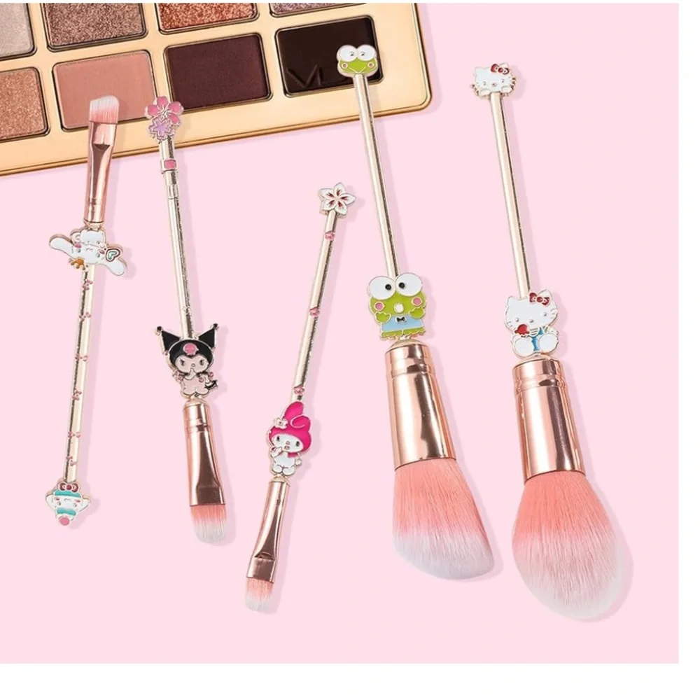 5PCS Hello Kitty & Friends Makeup Brushes Set with Pink Storage Bag